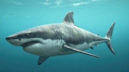 Massive great white shark, isolated on transparent background, apex predator, jaws