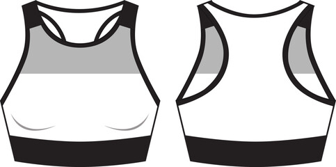 Women's Seamless Active Bralette. Technical fashion illustration. Front and back. Women's CAD mock-up.