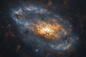 Cosmic swirl of fiery orange and cool blue hues in deep space.