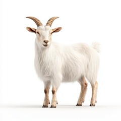 Fototapeta premium A majestic white Pygmy goat standing gracefully, showcasing its beautiful horns and fluffy fur, perfect for animal-themed projects.