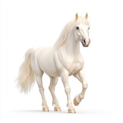 Obraz premium A majestic white Welsh Pony gallops gracefully, showcasing its beauty and strength in a pristine manner.