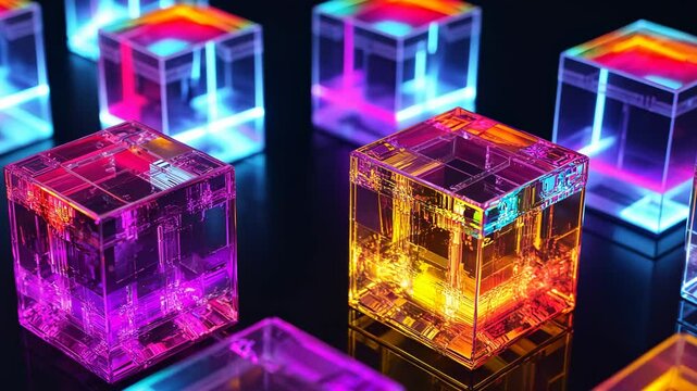 Illuminated Translucent Cubes: A Symphony of Color and Light