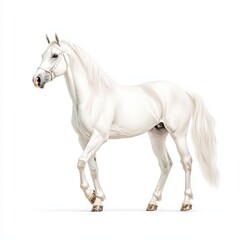 Fototapeta premium A majestic white Arabian horse gracefully trots, showcasing its beauty and strength against a simple background.