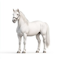 Fototapeta premium A majestic white Cob horse stands gracefully against a plain background, embodying beauty and strength in a serene setting.