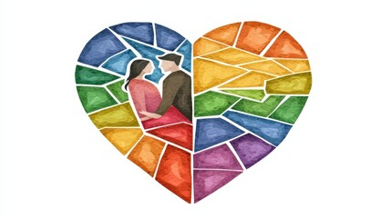 Fototapeta premium Celebrating Love and Pride LGBTQ Relationship Emotions in Vibrant Mosaic Art Colorful Heart Creative Expression Romantic View