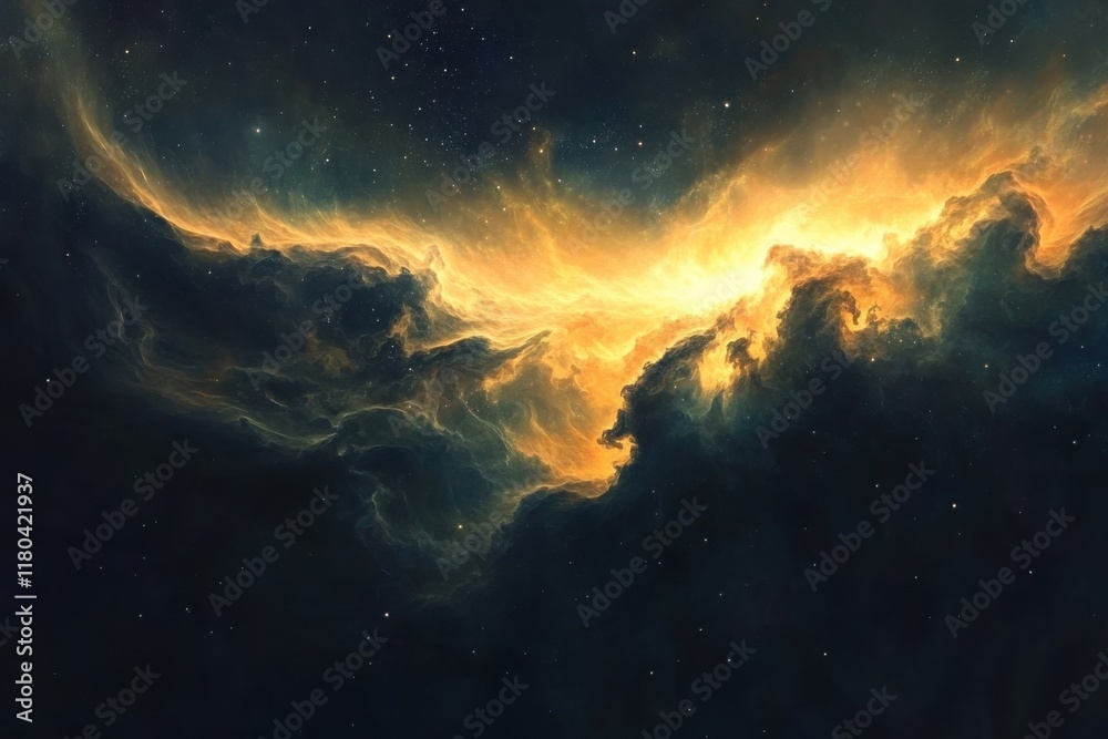 Canvas Prints cosmic nebula: golden hues in deep space