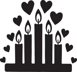 Simple Silhouette of Candles with Hearts, Perfect for Holiday Decor Design Vector Art Illustration