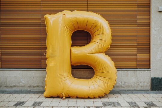 Yellow air mattress in the shape of the letter B, summer and vacation concept