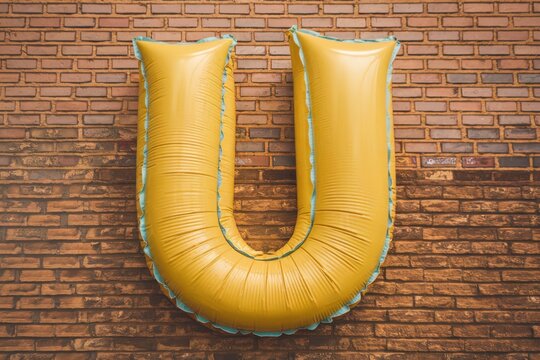 Yellow air mattress in the shape of the letter U, summer and vacation concept