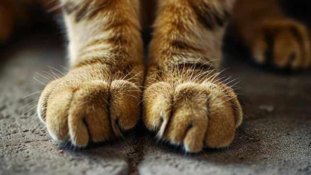 Close-up of a cat's paws and sharp claws on the floor, ready for action, Ai Generated.