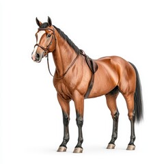 A stunning brown Selle Francais horse stands in profile, showcasing its muscular frame and sleek coat, perfect for equestrian and wildlife themes.