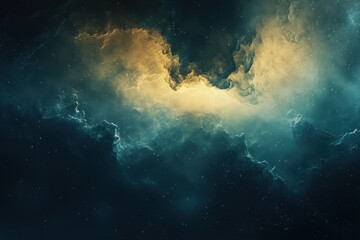 Fototapeta premium Cosmic Nebula: Teal and Gold Hues