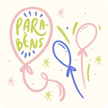 Parab&eacute;ns. Congratulations in brazilian portuguese. Modern hand Lettering. vector.