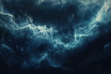Fototapeta premium Cosmic Nebula: A mesmerizing swirl of teal and white gas clouds against a dark, star-studded background.