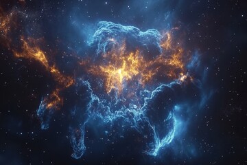 Obraz premium Cosmic Nebula: A fiery, blue, and dark space scene.