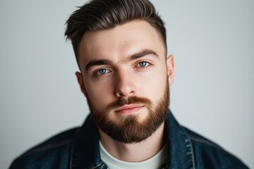 Obraz premium Close up of a stylish young man with a beard against a white background