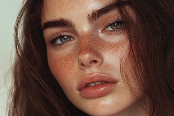 Fototapeta premium Glamorous model featuring sleek long brown hair Close up shot