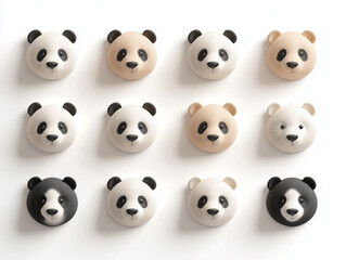 Fototapeta premium 12 icônes de panda en 3D sur fond blanc