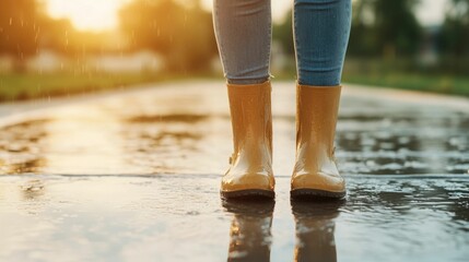 Feet in Mud Puddles During Outdoor Chores Like Car Washing and Garden Maintenance on a Bright Sunny Day