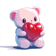 Obraz premium Cute teddy bear holding heart digital art whimsical style playful atmosphere heartwarming concept
