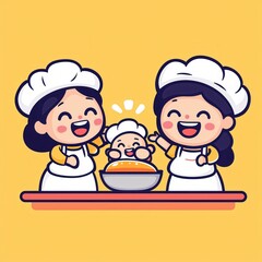Happy Chefs Baking Delicious Treats Family Fun Cooking Time