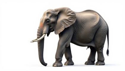 Large grey elephant isolated on white backdrop, large, stock photo, mammal