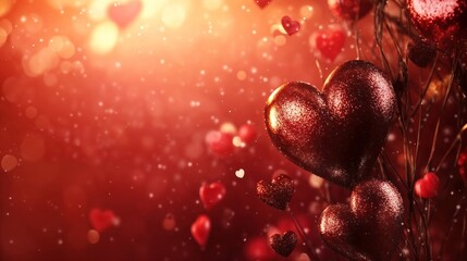 Obraz premium Romantic Valentine's Day holiday background on red background with hearts