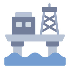 Offshore oil rig flat icon for representing deep sea petroleum extraction