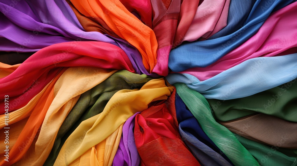 Aufkleber colorful silk fabrics arranged in a circular pattern showcasing various vibrant textures and hues