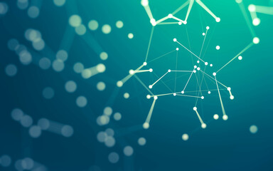 Fototapeta premium Abstract background. Molecules technology with polygonal shapes, connecting dots and lines. Connection structure. Big data visualization.