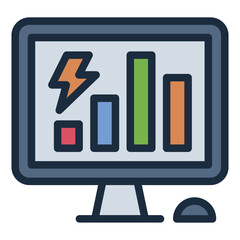Energy monitor screen filled line icon showing digital display for tracking power usage