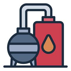 Oil refinery filled line icon depicting a complex industrial setup for processing and refining