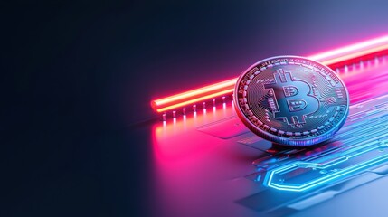 Innovative close-up bitcoin's ascent in a futuristic digital environment