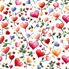 Watercolor Heart Flowers Romantic Pattern Design Lovely Hearts Floral Background