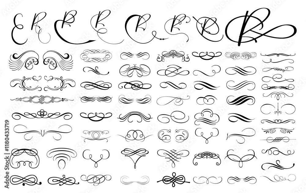 Fototapete elegant ornaments & monograms: a collection of diverse and sophisticated ornamental designs and mono
