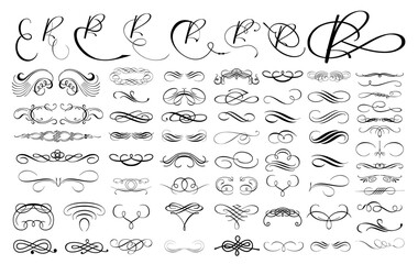 Elegant Ornaments & Monograms: A collection of diverse and sophisticated ornamental designs and monograms in a timeless, black-and-white palette, ideal for adding a touch of elegance to any project. 