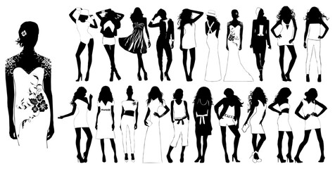 Fashion Silhouette Collection: A stylish array of diverse women's fashion silhouettes, ideal for design concepts and emphasizing the beauty of clothing