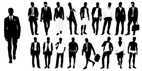 Dynamic Silhouettes: A diverse array of male silhouettes in a fashion-forward array of clothing and poses. These figures exude style and confidence, capturing the essence of modern men's fashion.