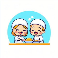Happy Kids Cooking Delicious Food Together in Kitchen