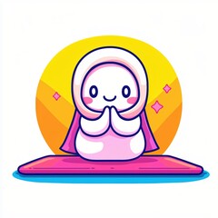Adorable Cartoon Girl Praying Serene Peaceful Islamic Illustration