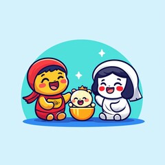Fototapeta premium Happy Family Cartoon Characters Joyful Baby Cute Illustration