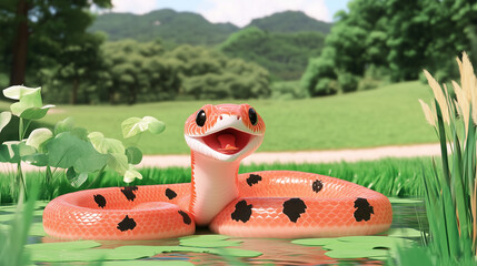 Naklejka premium A cute snake smiling in nature