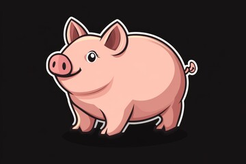 Cute cartoon pig with pink skin on black background