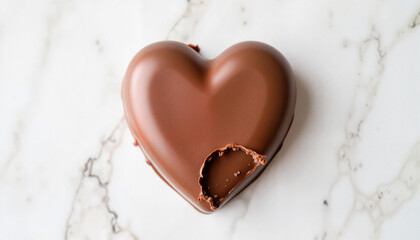 Chocolate heart with a bite on marble background