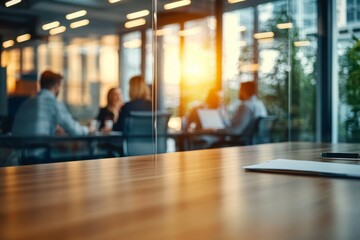 Fototapeta premium Group of people are sitting around a table in a conference room
