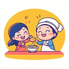 Happy Kids Cooking Together Joyful Food Preparation Cartoon Illustration