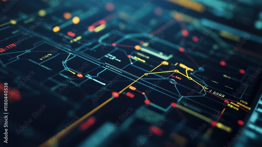 Poster colorful lines and nodes represent data flow and connections on a futuristic interface, suggesting a