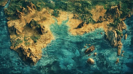 A Fantasy Island Map Depicting Coastlines Mountains and Forests