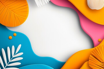 Colorful background with a white frame and a leafy green leafy plant