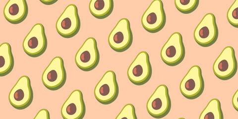 Avocado seamless pattern for print, fabric and organic, vegan, raw products packaging. Texture for eco and healthy food